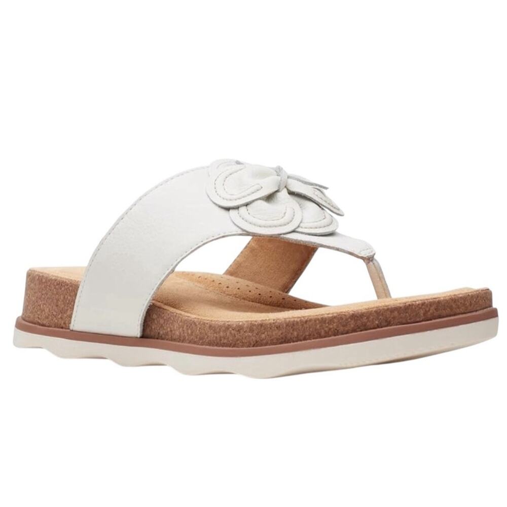 Clarks Womens Brynn Leather Platform Flat Comfort Sandals White Size 8.5 Minimal